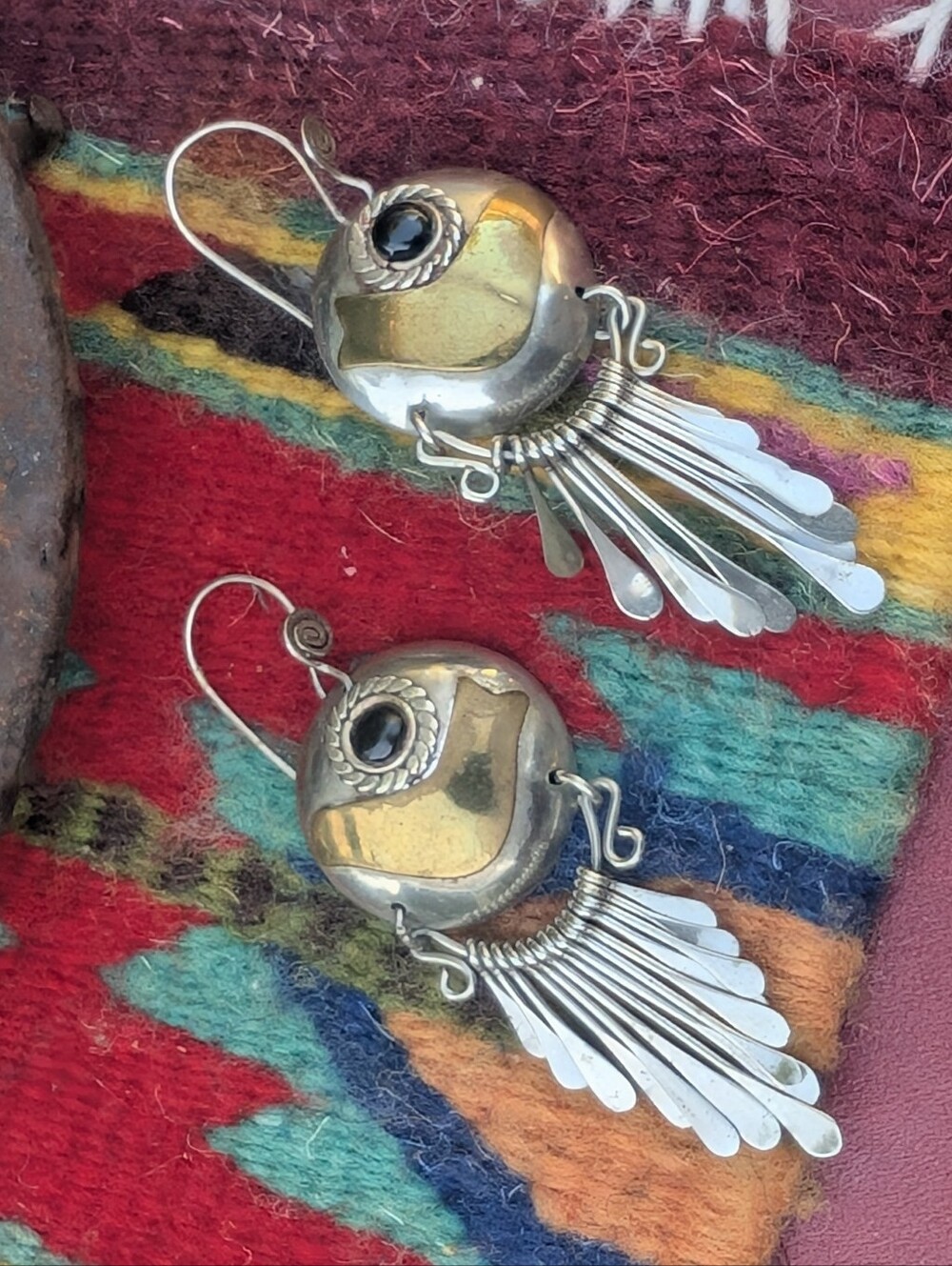 Vintage Handcrafted Mixed Metal Dangle Earrings, Bohemian Silver Earrings